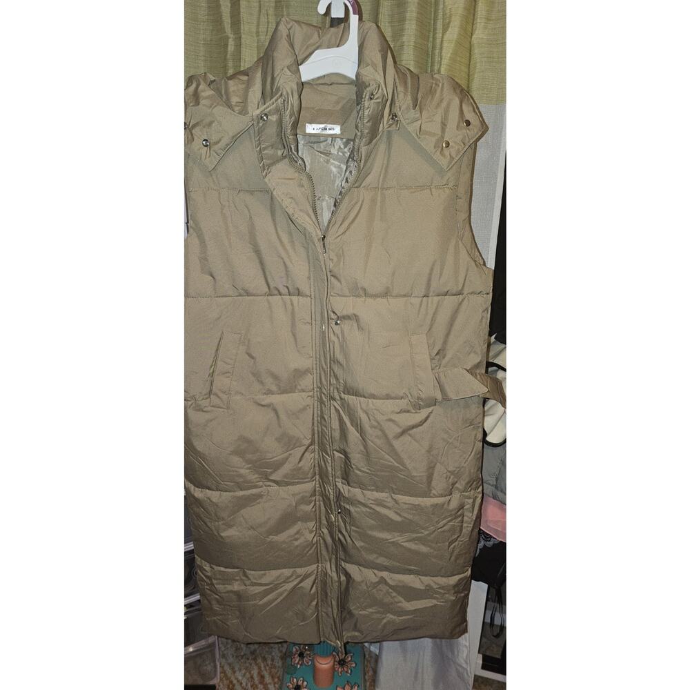 Katch Me Womens Tan Brown Puffer Vest Zip Up Detachable Hood Size S